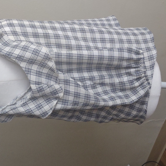 Gilly off-the-shoulder top with sleeves. Size S Blue/white plaid. 100% polyester - Picture 4 of 8
